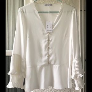 NWT ELEGANT TIERED CREAM IVORY BELL SLEEVE DROP WAIST BLOUSE 6
